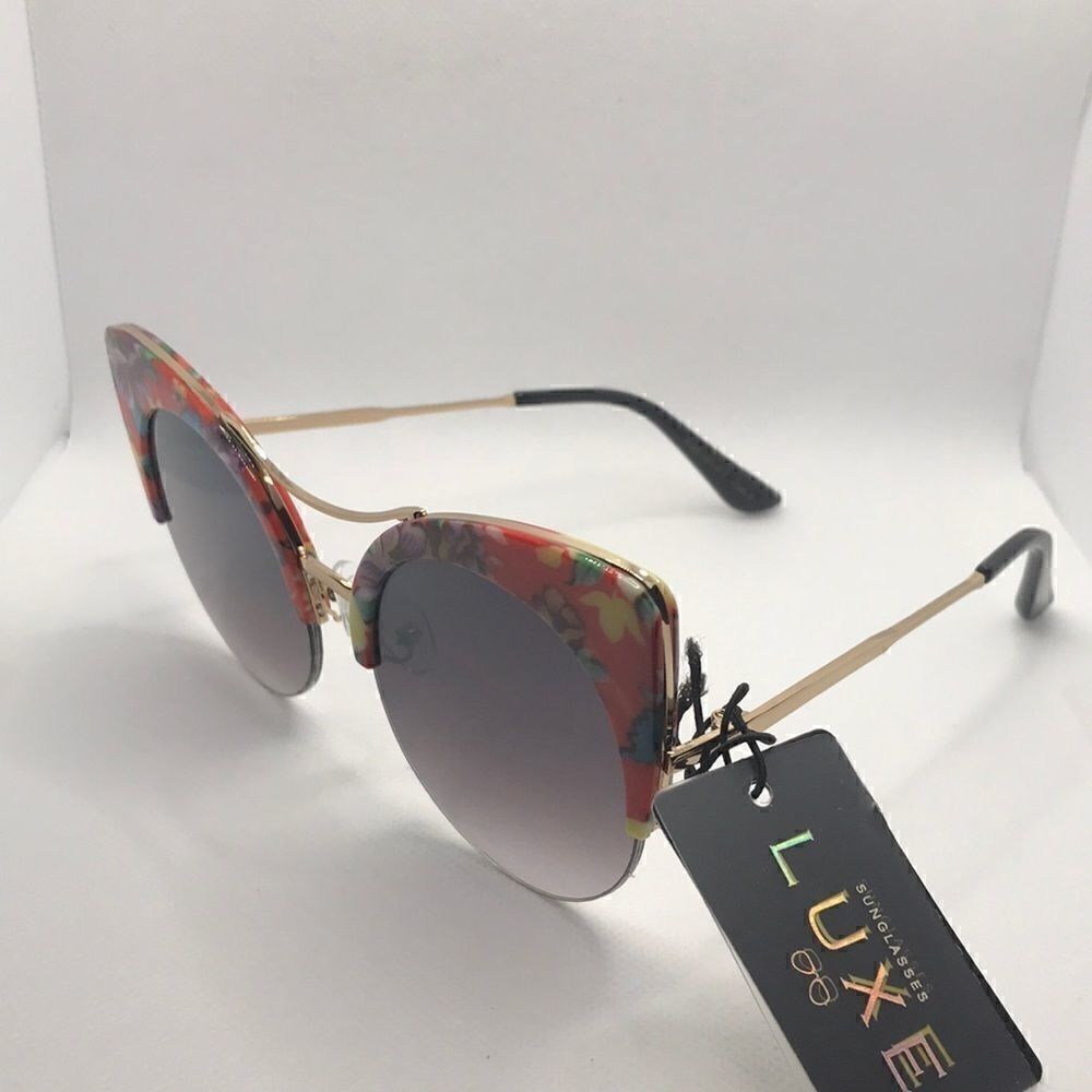Luxe Retro Cat Eye Floral Pattern Sunglasses